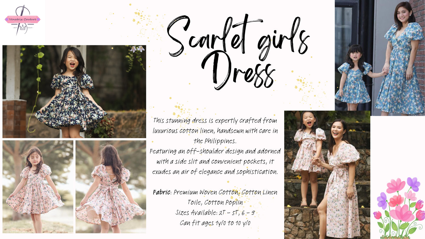 x. Handsewn Scarlet Mini Dress for Girls