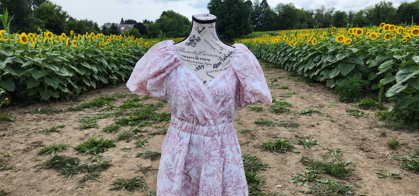 x. Handsewn Scarlet Dress - Toile & Geometric Prints
