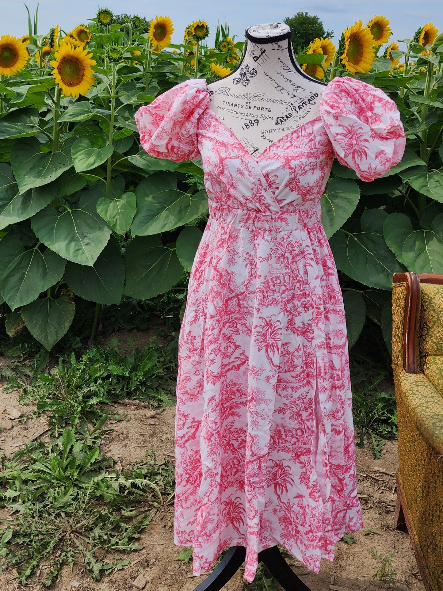x. Handsewn Scarlet Dress - Toile & Geometric Prints