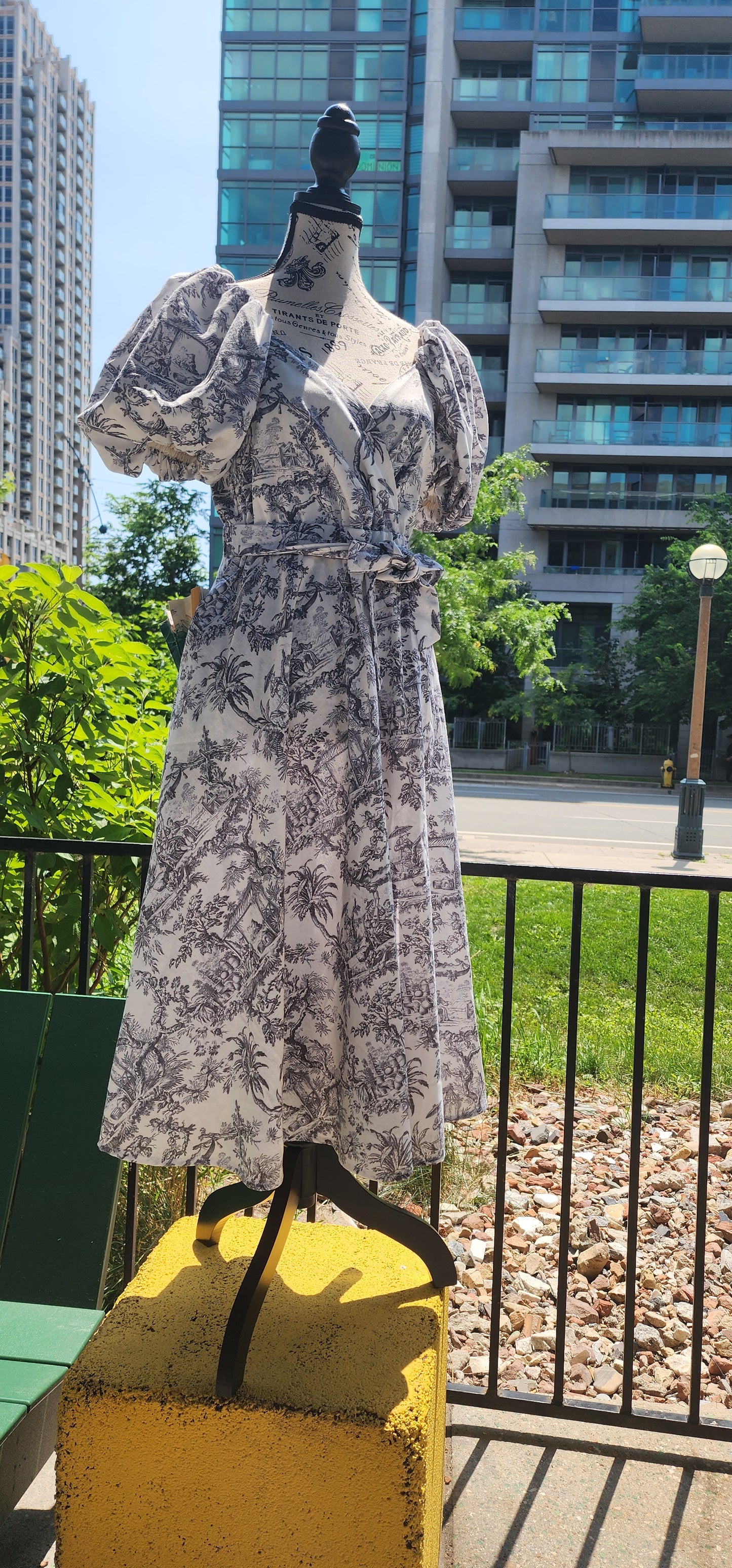 x. Handsewn Scarlet Dress - Toile & Geometric Prints