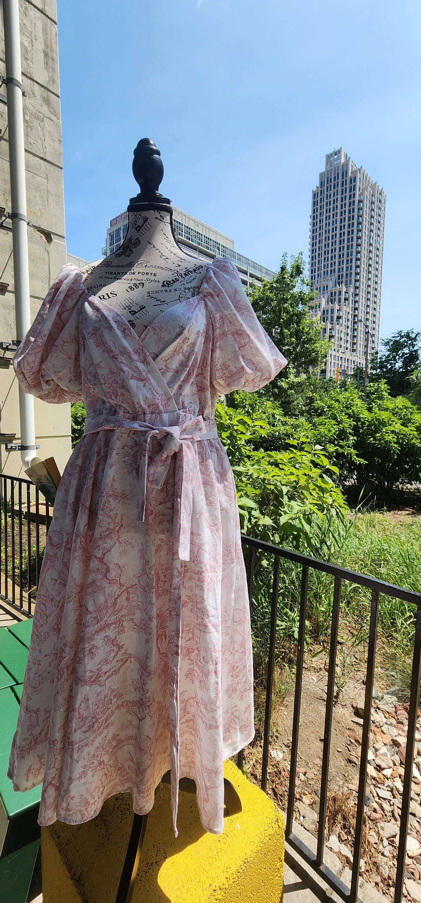 x. Handsewn Scarlet Dress - Toile & Geometric Prints