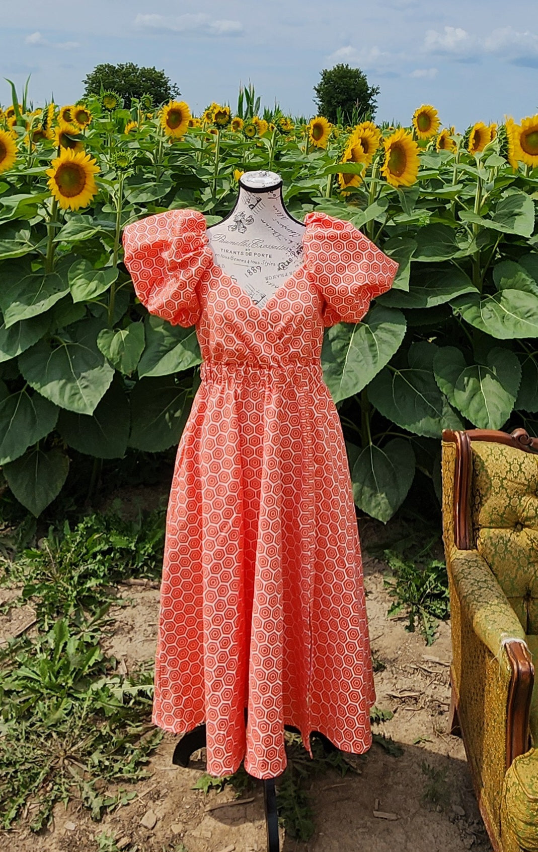 x. Handsewn Scarlet Dress - Toile & Geometric Prints