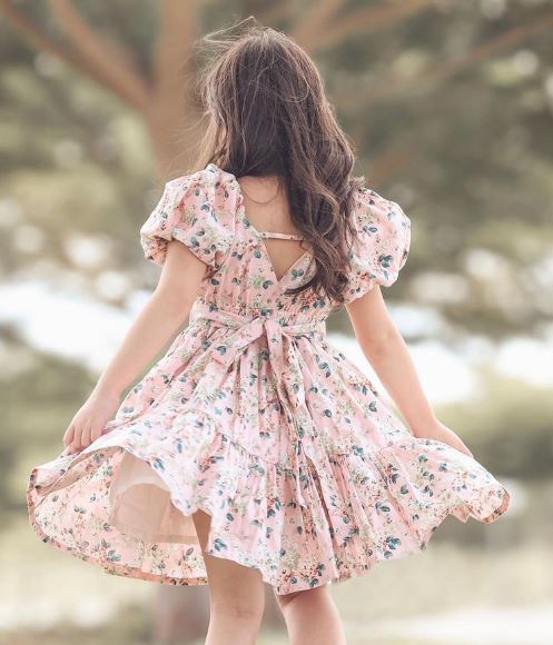 x. Handsewn Scarlet Mini Dress for Girls